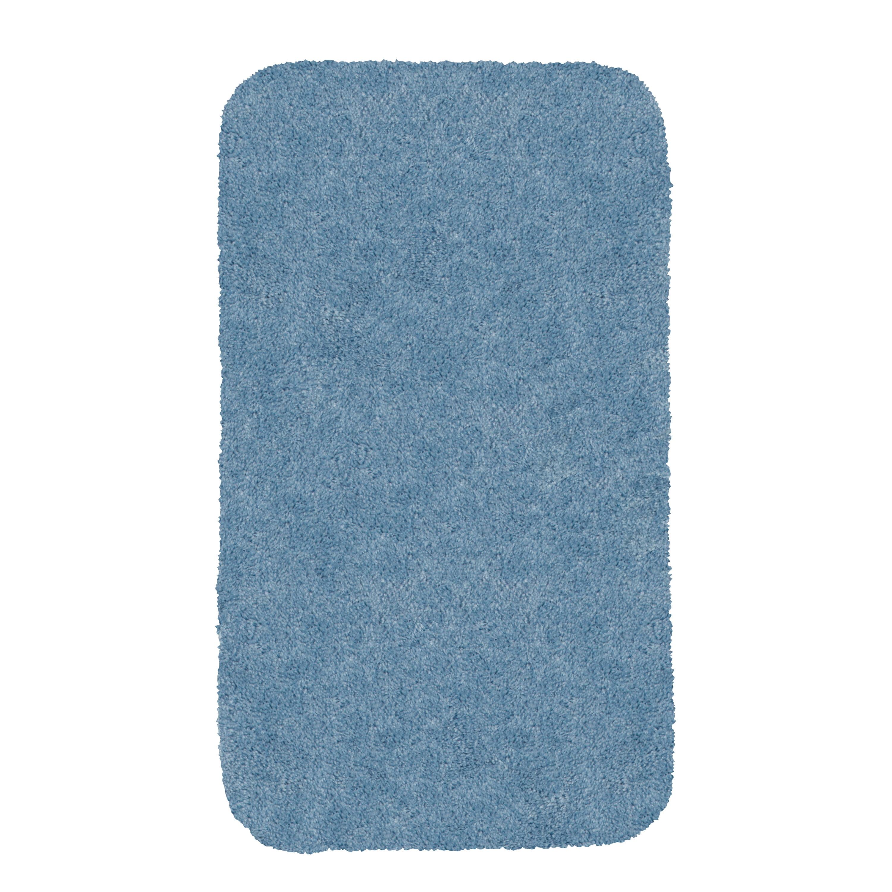 Light Blue Plush Nylon Bath Rug with Latex Backing