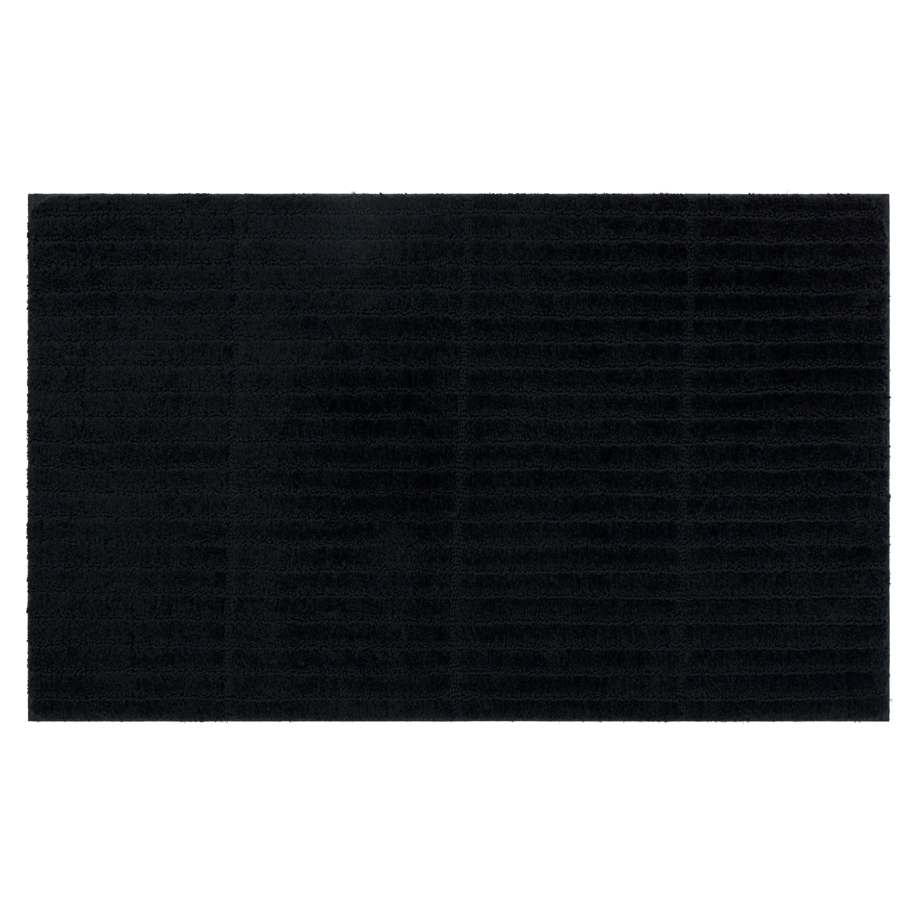 Black Plush Geometric Striped Bath Rug 17" x 24"