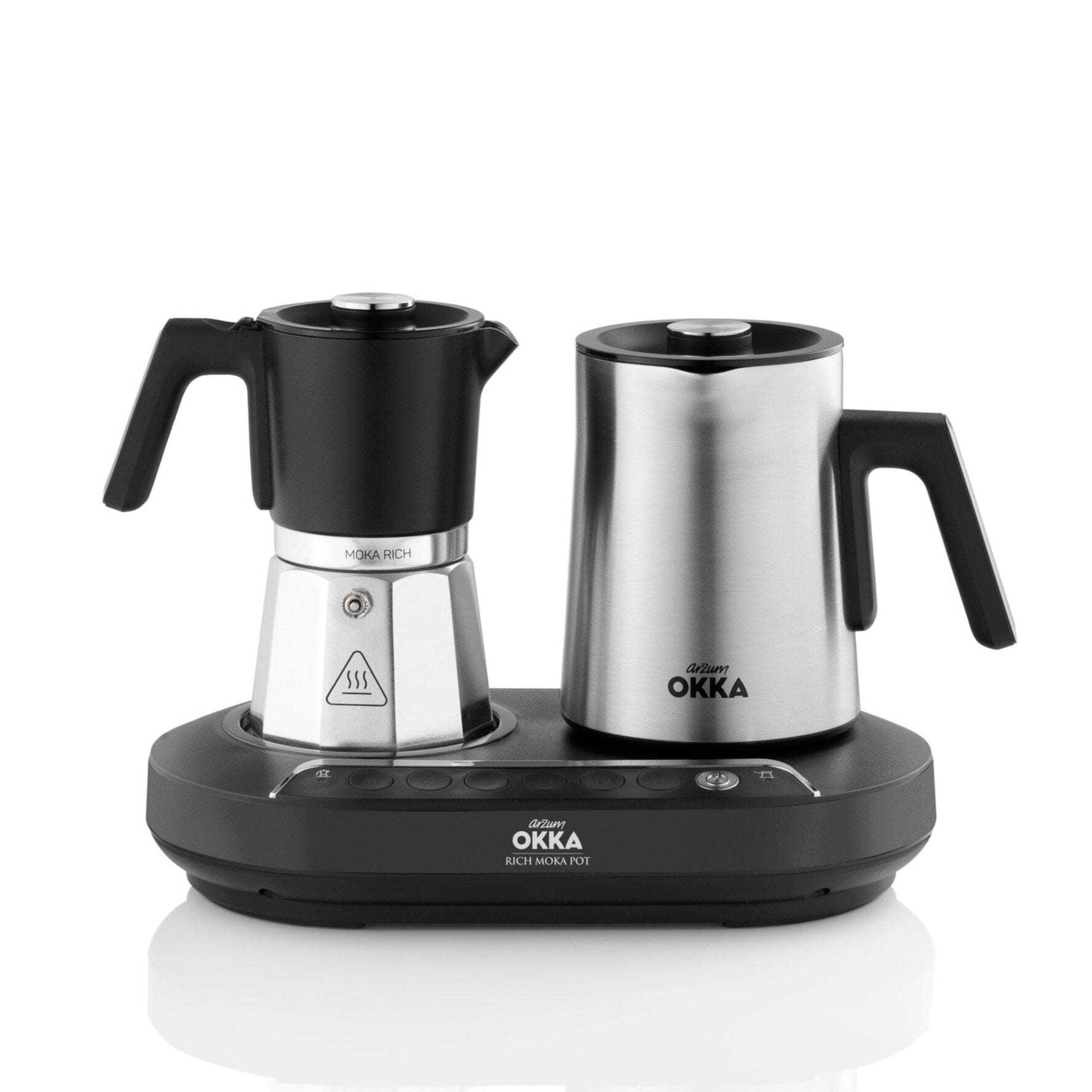 Arzum Okka Rich Moka Pot Turkish Coffee And Moka Maker, Velvetiser, Milk Frother, 5 Cups, Stainless Steel Cooking Pot, Chrome