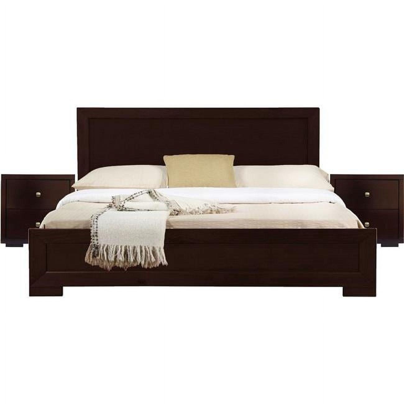Moma Espresso Wood Platform King Bed with Two Nightstands, Espresso