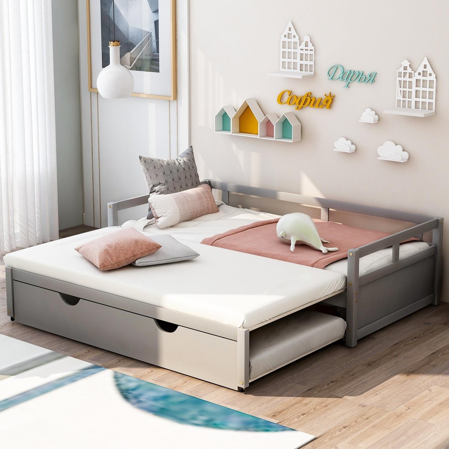 Gray Pine Twin Daybed with Pull-Out Trundle