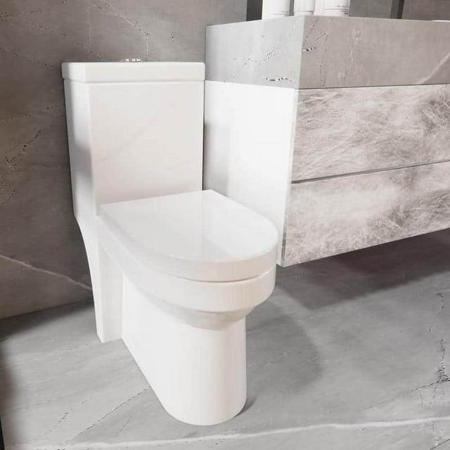 Momei One Piece Toilet,Floor-Discharge Dual Flush,Glossy White - 24.8x13x27.56
