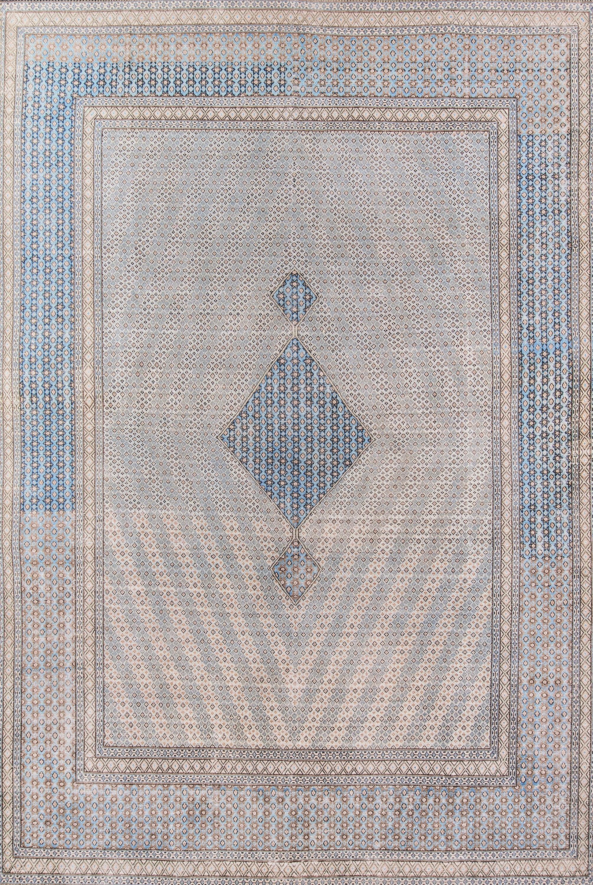 Blue Geometric Patterned Synthetic 5' x 7' Reversible Rug