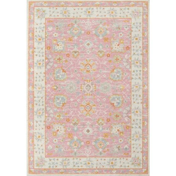 2'3"x7'6" Runner Anatolia Riylnn Rug Pink - Momeni: Bohemian Wool & Nylon Area Rug, Low Pile, Floral Pattern