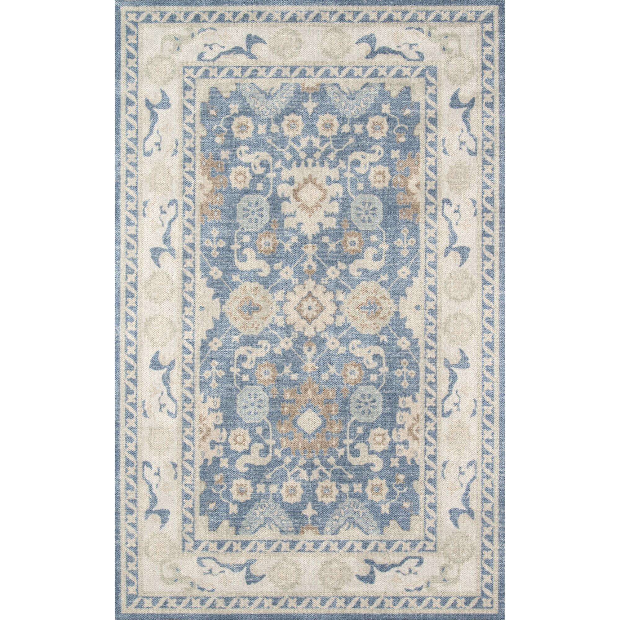 3'3"x5' Floral Loomed Accent Rug Light Blue - Momeni: Traditional Wool & Nylon Botanical Design, Low Pile, Indoor Use