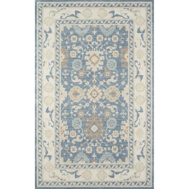 3'3"x5' Floral Loomed Accent Rug Light Blue - Momeni: Traditional Wool & Nylon Botanical Design, Low Pile, Indoor Use
