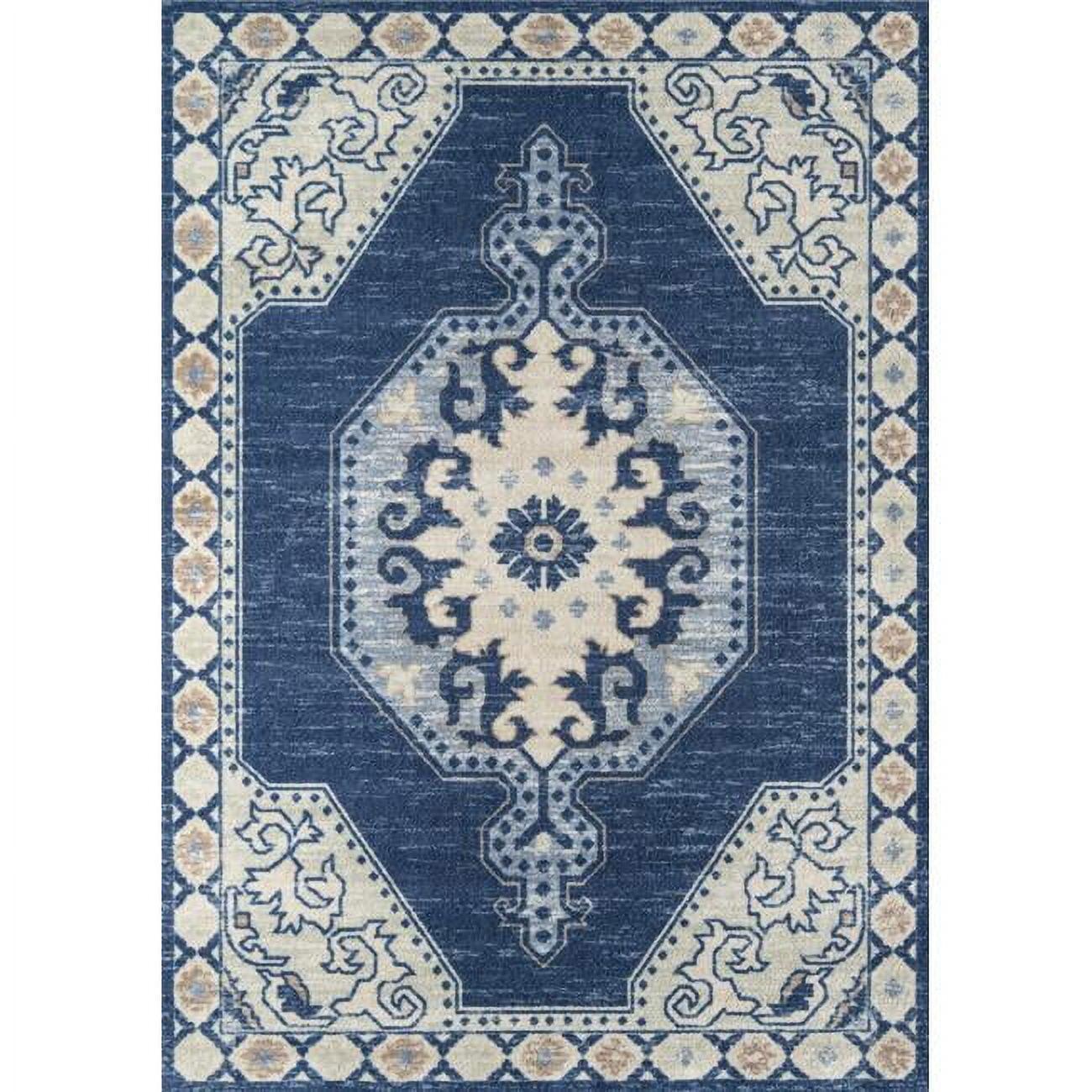 Momeni 7'9"x9'10" Anatolia Thoma Medallion Machine Loomed Area Rug Navy Blue: Wool & Nylon, Low Pile, Indoor Use