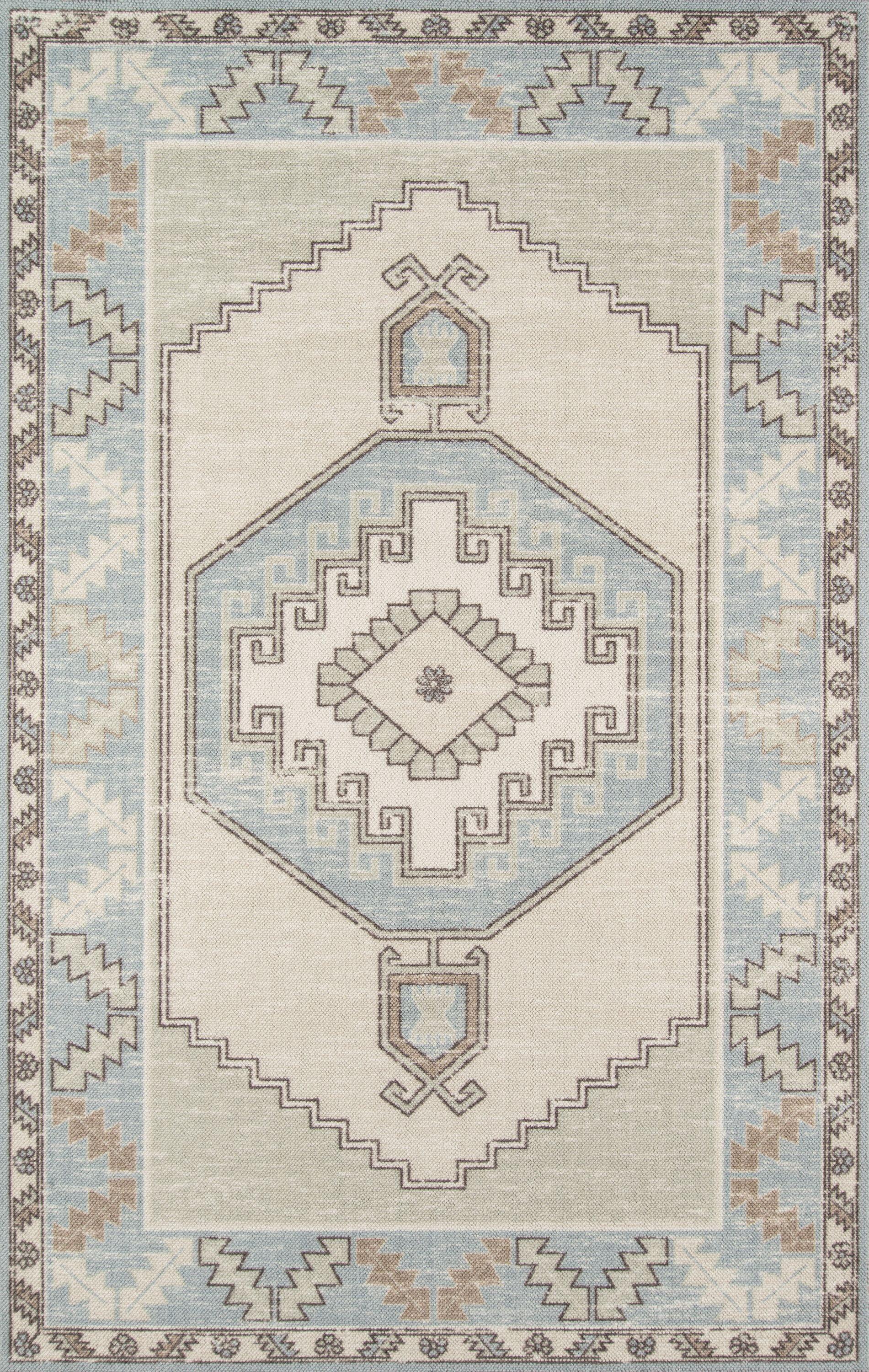 Momeni  Anatolia Wool Blend Traditional Medallion Area Rug Light Blue 9'9" x 12'6" 10' x 14' Indoor Rectangle