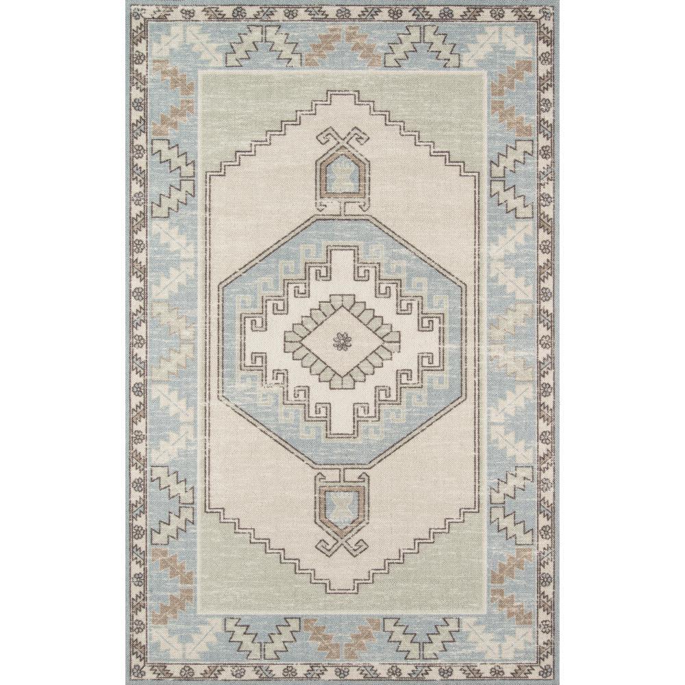 2'x3' Medallion Loomed Accent Rug Light Blue - Momeni: Traditional Wool & Nylon Area Rug, Low Pile, Indoor Use