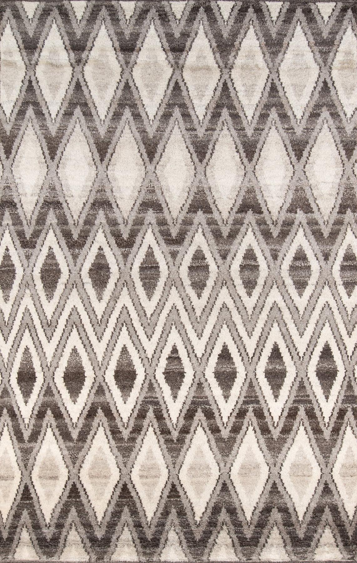 Hand-Knotted Gray Wool Geometric Area Rug