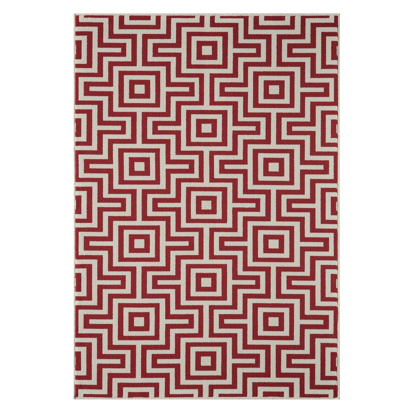 Vibrant Red Nautical Trellis 2'3"x4'6" Outdoor Rug