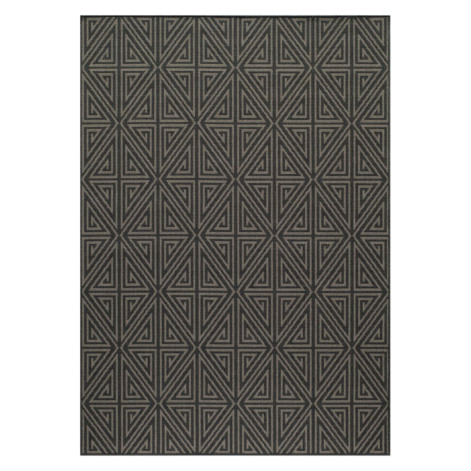 Geometric Baja Outdoor Rug in Charcoal - Rectangle 5'3" X 7'6"