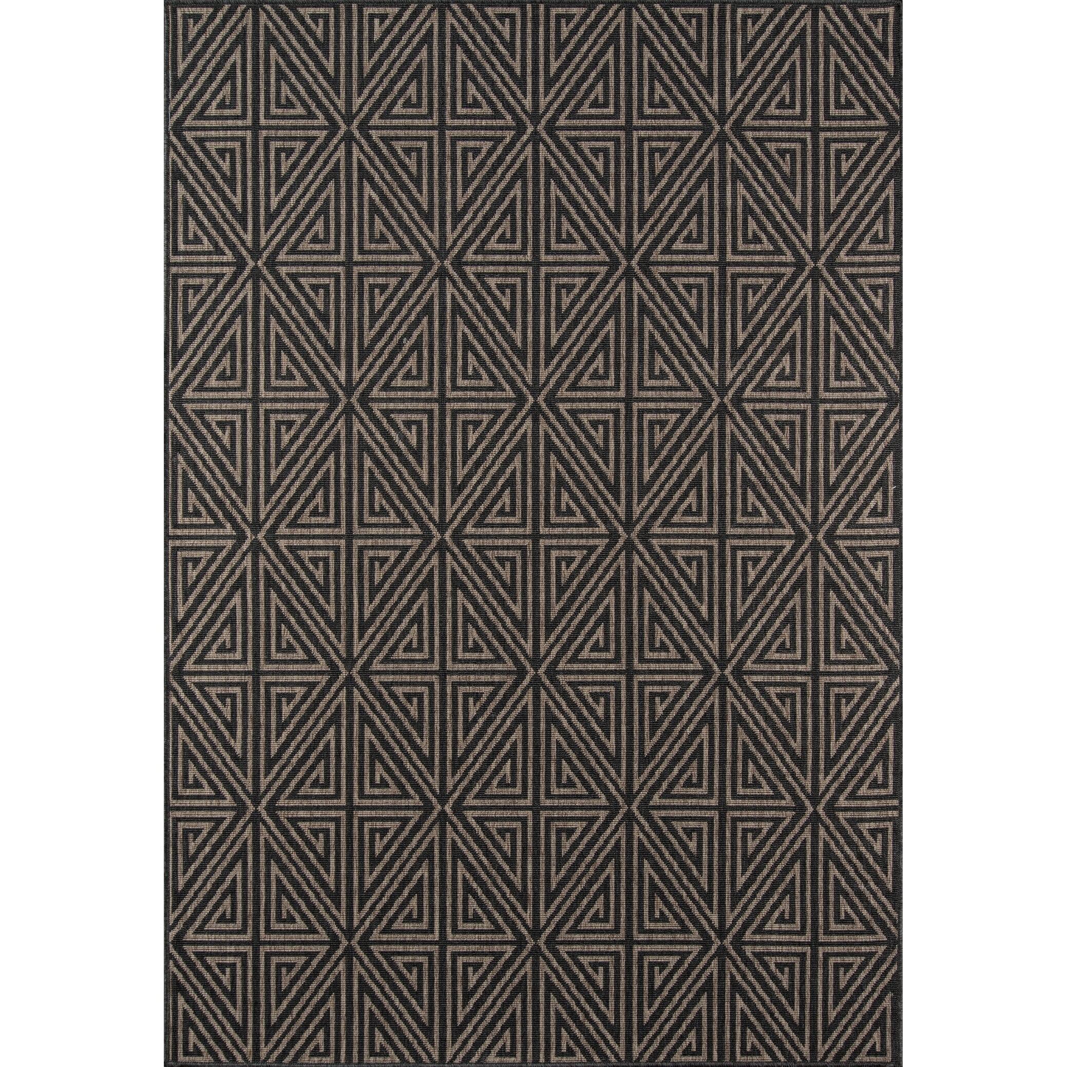 Charcoal Geometric Flat Woven Outdoor Rug 5'3" x 7'6"