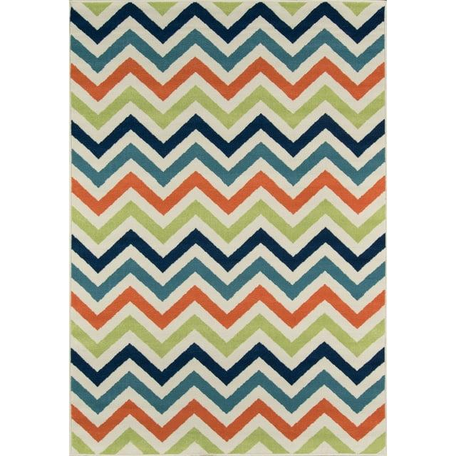 Momeni  Baja Chevron Indoor Outdoor Rug Multi 3'11" x 5'7" Graphic, Stripe, Chevron 4' x 6' Outdoor, Indoor Entryway, Patio Blue, Orange, Green