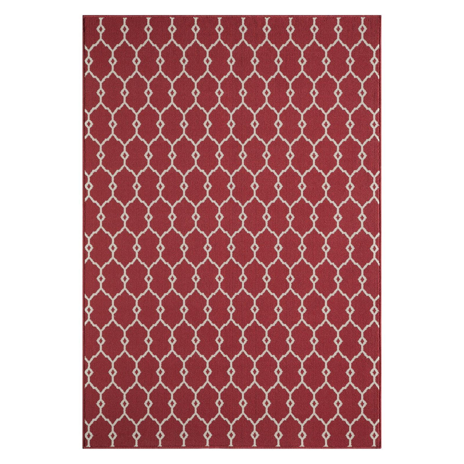 Vibrant Red Trellis Rectangular Washable Outdoor Rug