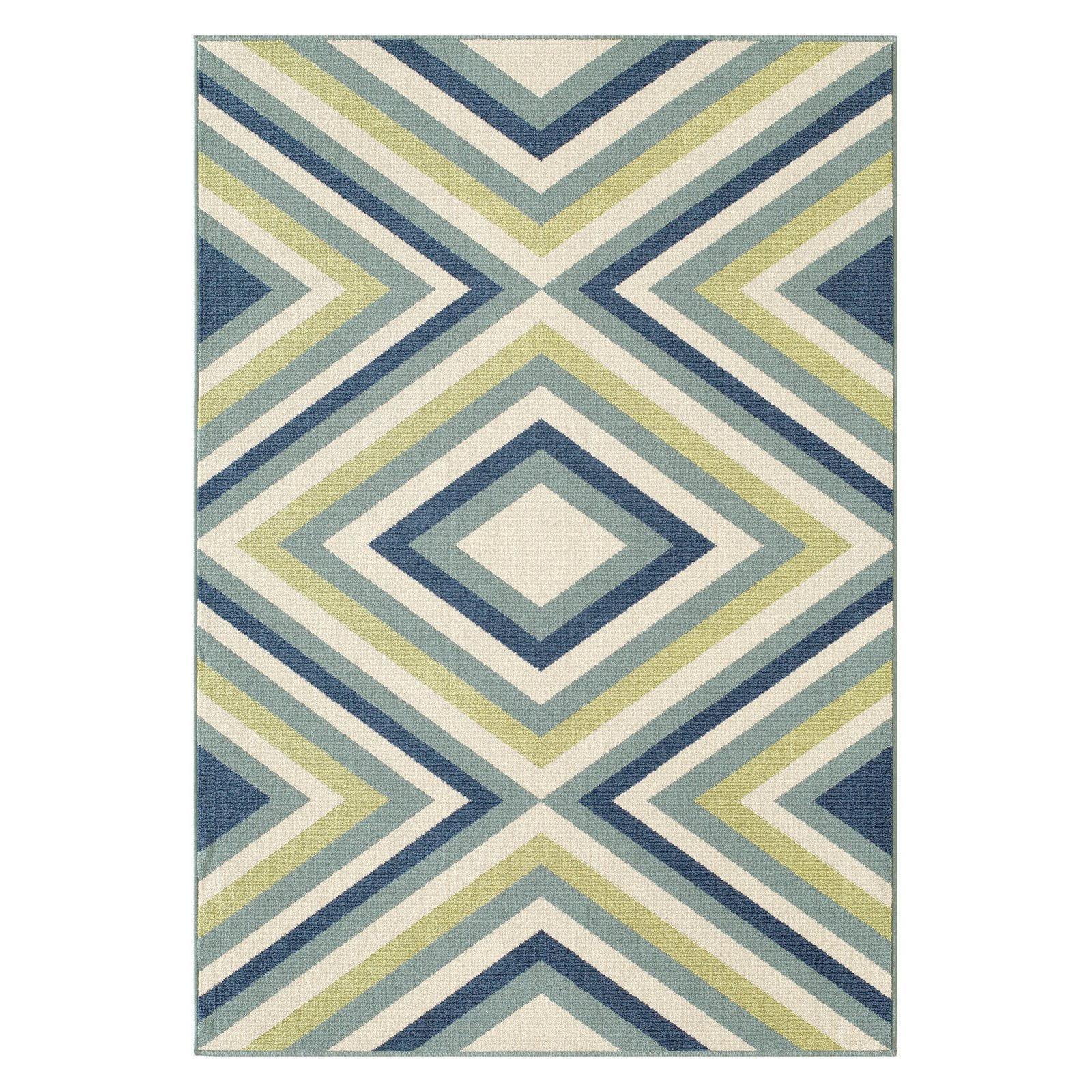 Momeni Baja Indoor/Outdoor Aztec and Geometric Modern Contemporary Area Rugs, Blue, 66" x 102"