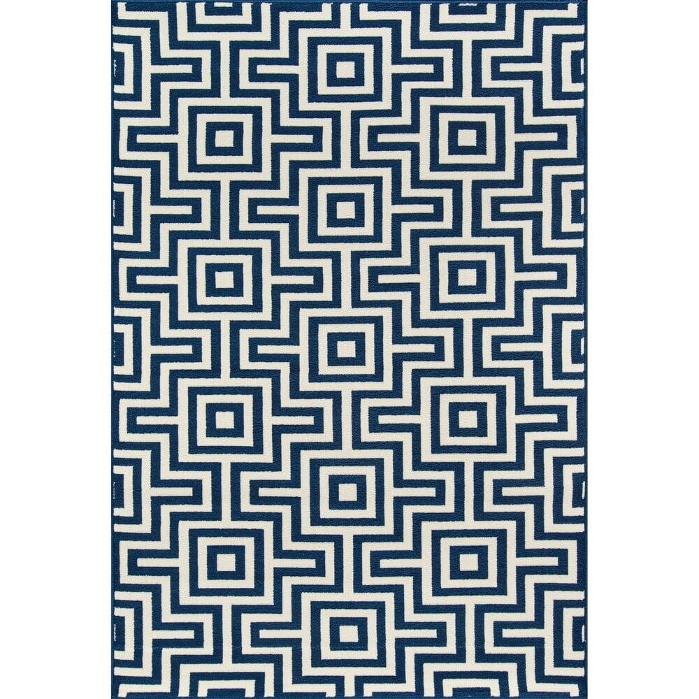 Momeni  Baja Retro Indoor Outdoor Rug Navy 8'6" x 13' Graphic, Geometric 8' x 10' Outdoor, Indoor Entryway, Patio White Rectangle