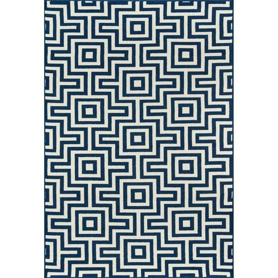Momeni  Baja Retro Indoor Outdoor Rug Navy 8'6" x 13' Graphic, Geometric 8' x 10' Outdoor, Indoor Entryway, Patio White Rectangle