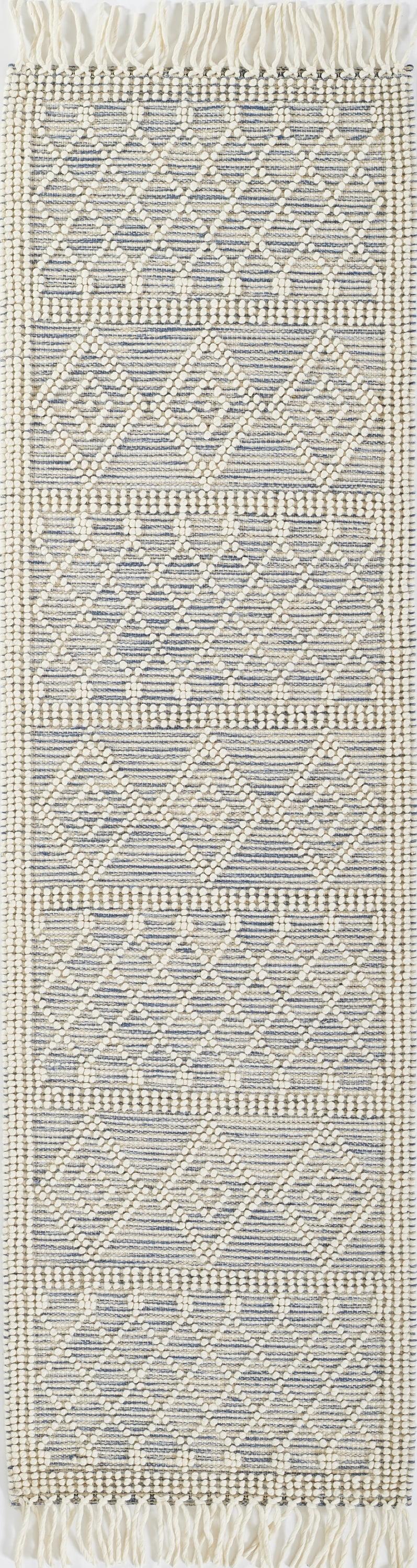 Momeni Boulder Hand Woven Wool and Cotton Geometric Blue Area Rug 2'3" X 8' Runner