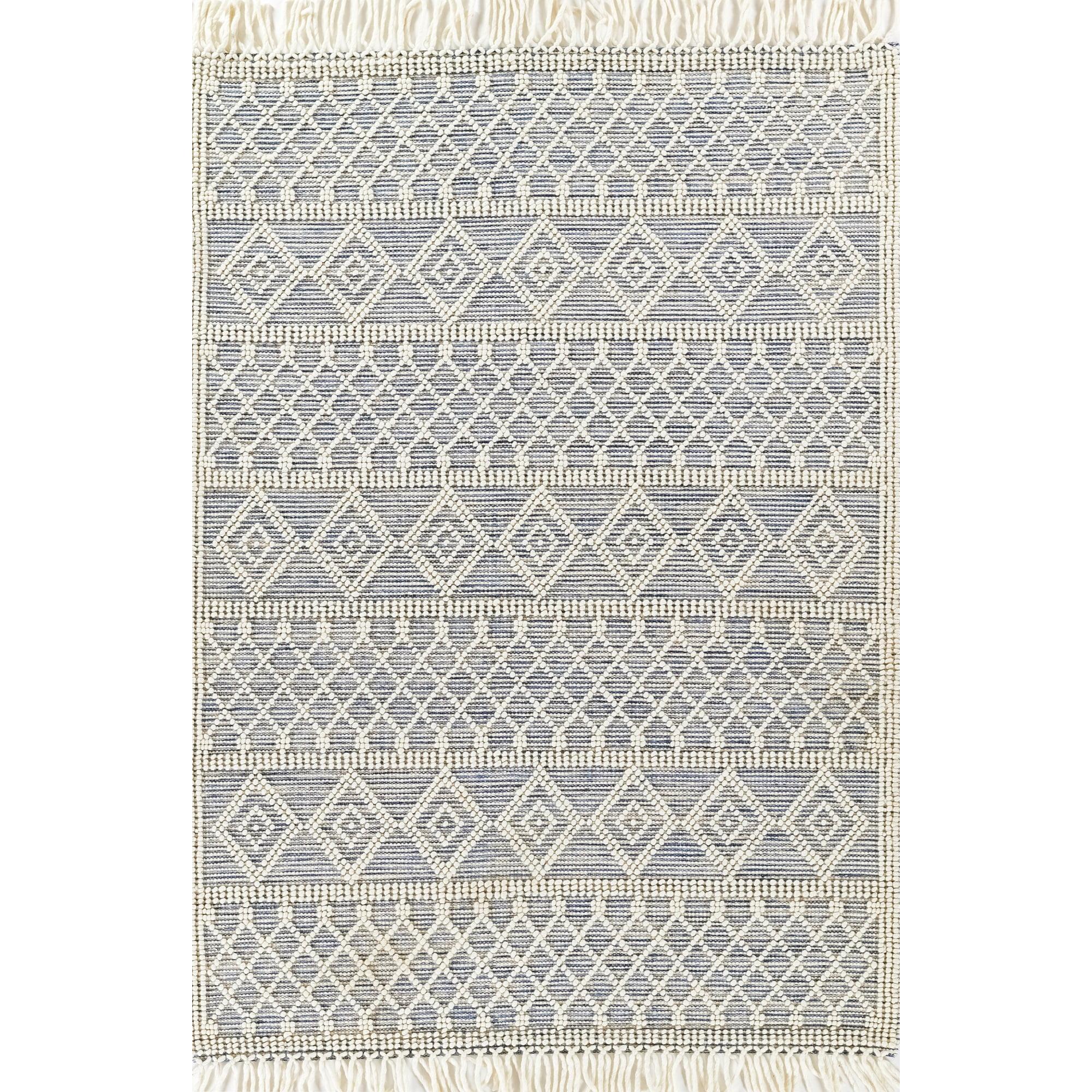 Momeni Boulder Hand Woven Wool and Cotton Geometric Blue Area Rug 3'6" X 5'6"