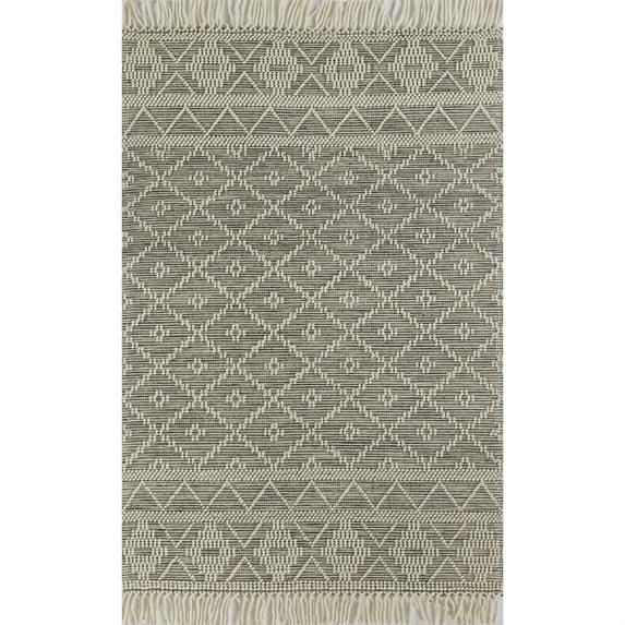 Momeni Boulder Hand Woven Wool and Cotton Geometric Charcoal Area Rug 2' X 3'