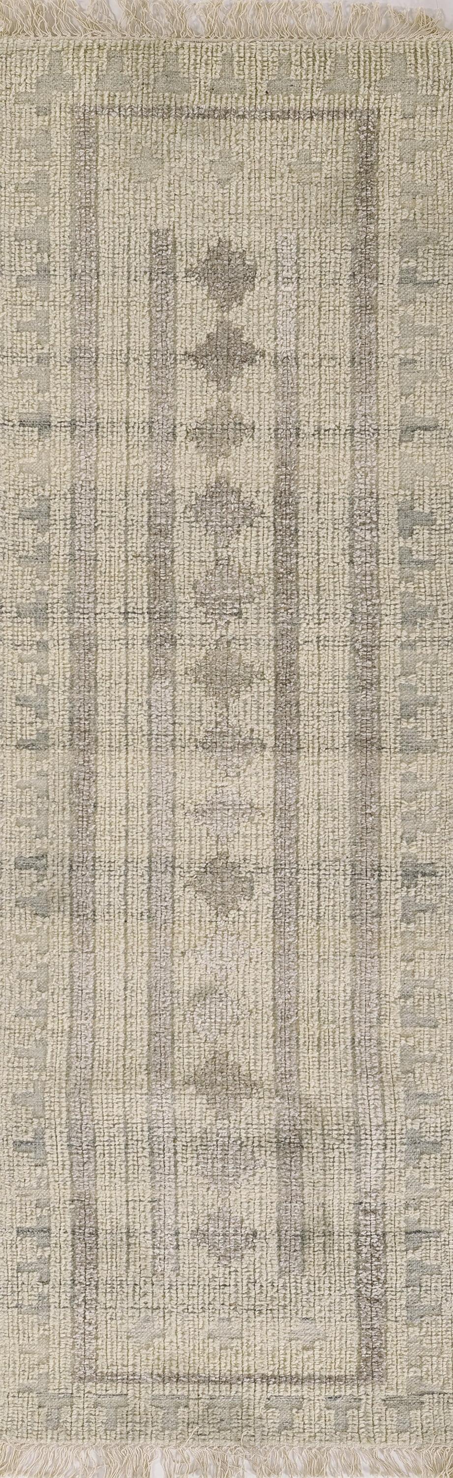 Ivory Handwoven Wool Runner Rug with Geometric Pattern