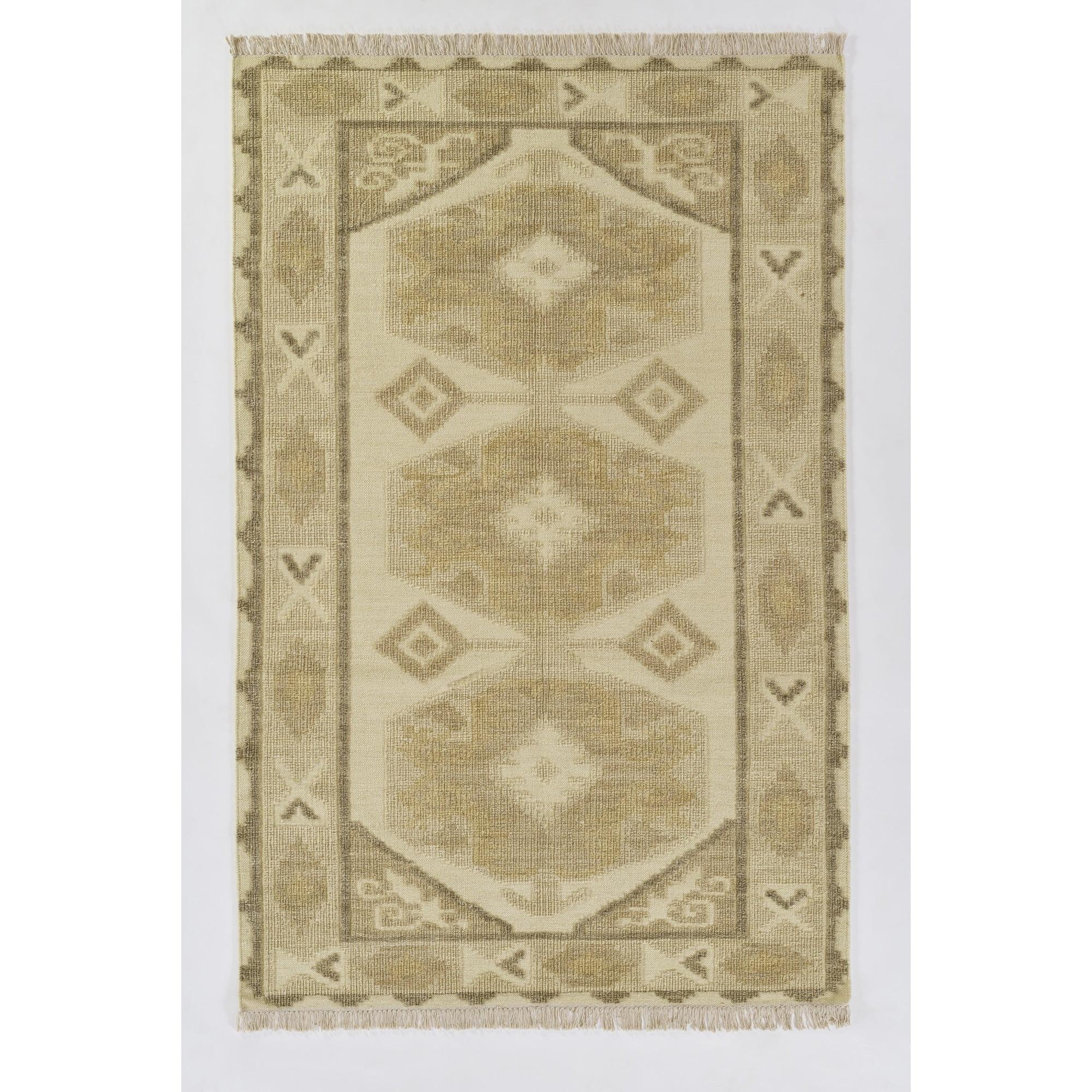 Beige and Brown Handwoven Wool Geometric Rug 2' x 3'