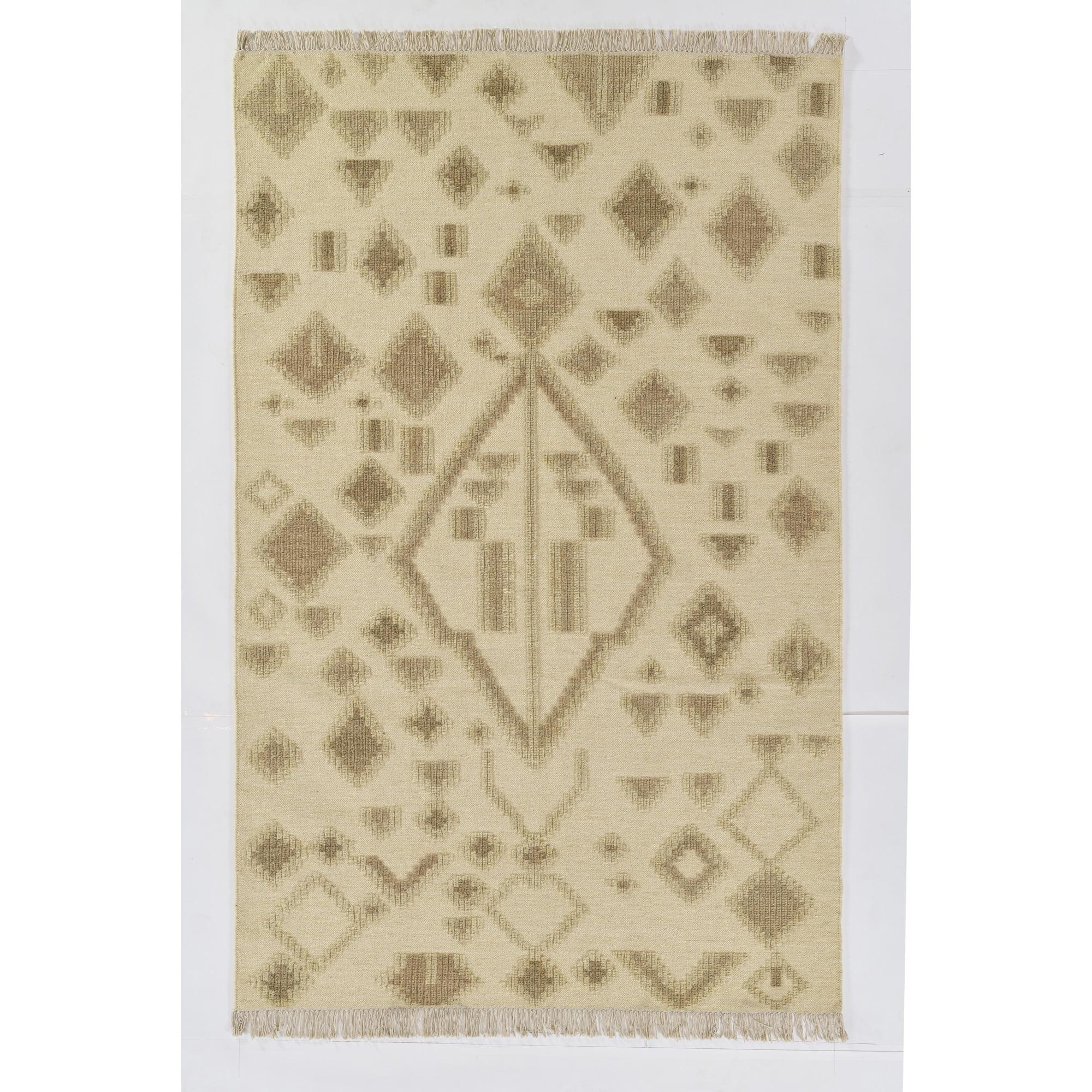 Ivory and Beige Wool Geometric Flatweave Rug 3'6" x 5'6"