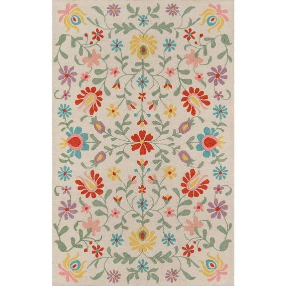 2'x3' Newport Accent Rug Ivory - Momeni: Wool, Floral Bohemian, Low Pile, Handmade, Indoor, Vacuum Rug