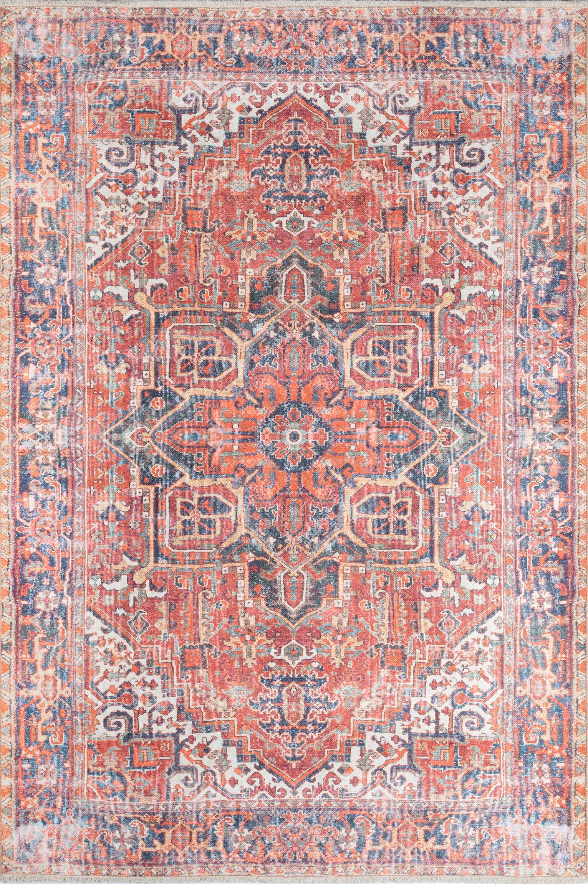 5'6"x8'6" Chandler Medallion Area Rug Red - Momeni: Bohemian Shibori Pattern, Medium Pile, Indoor Use, 6x8 Rug