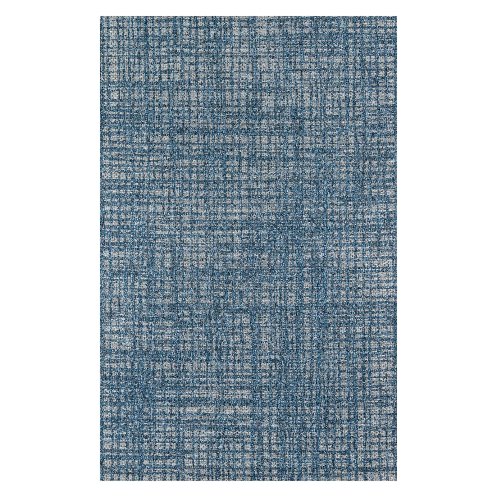 Blue Geometric Flat Woven Synthetic Indoor Outdoor Rug 5' x 7'