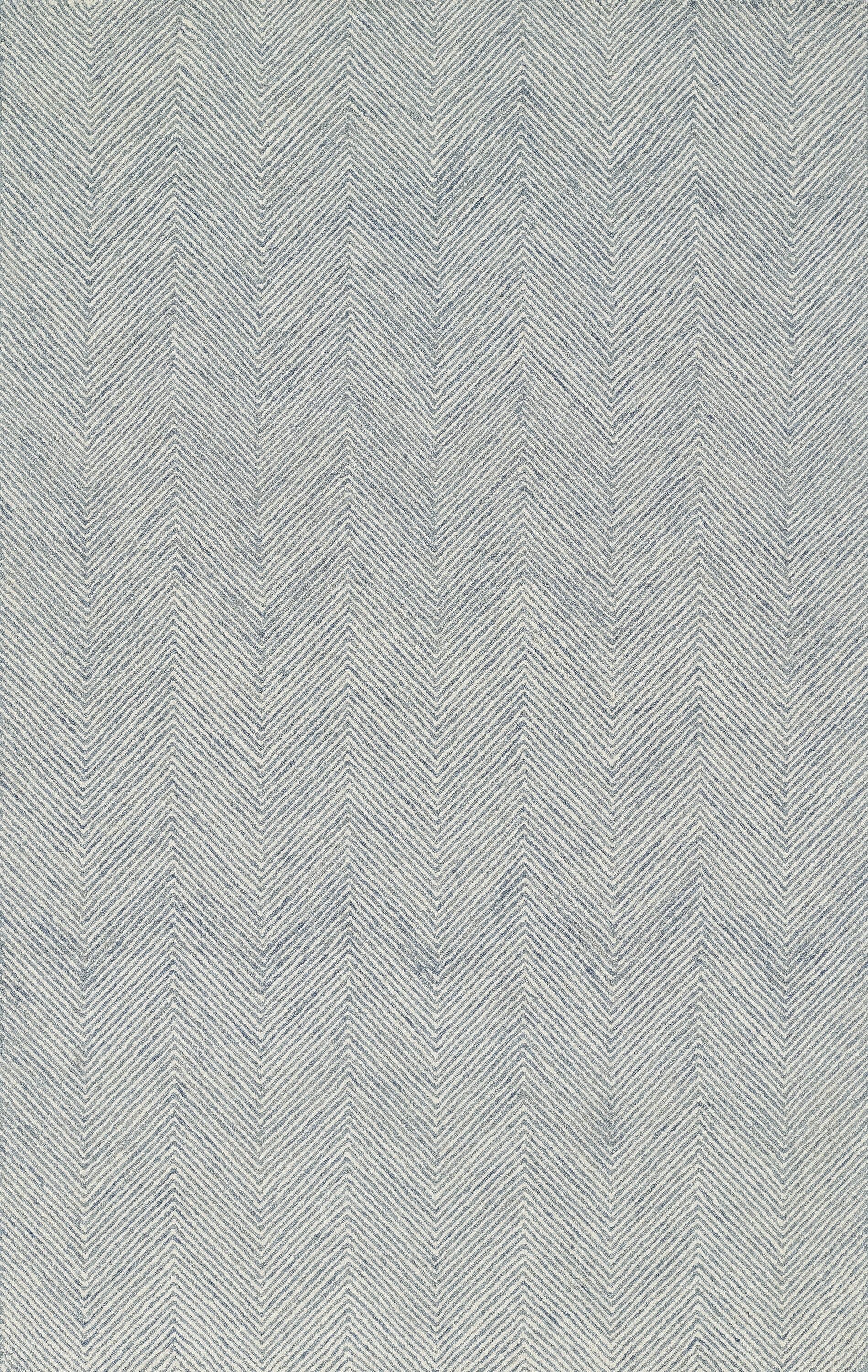 Momeni 5'x8' Charles Zig Zag Handtufted Area Rug Blue: Wool, Cotton & Latex Backing, Low Pile, Indoor Use, Rectangle Shape