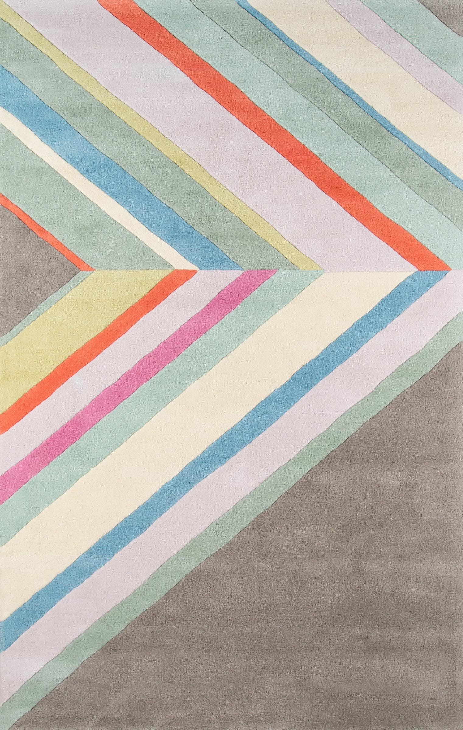 Delmar Chevron Handmade Tufted Wool Gray/Pink/Green Area Rug