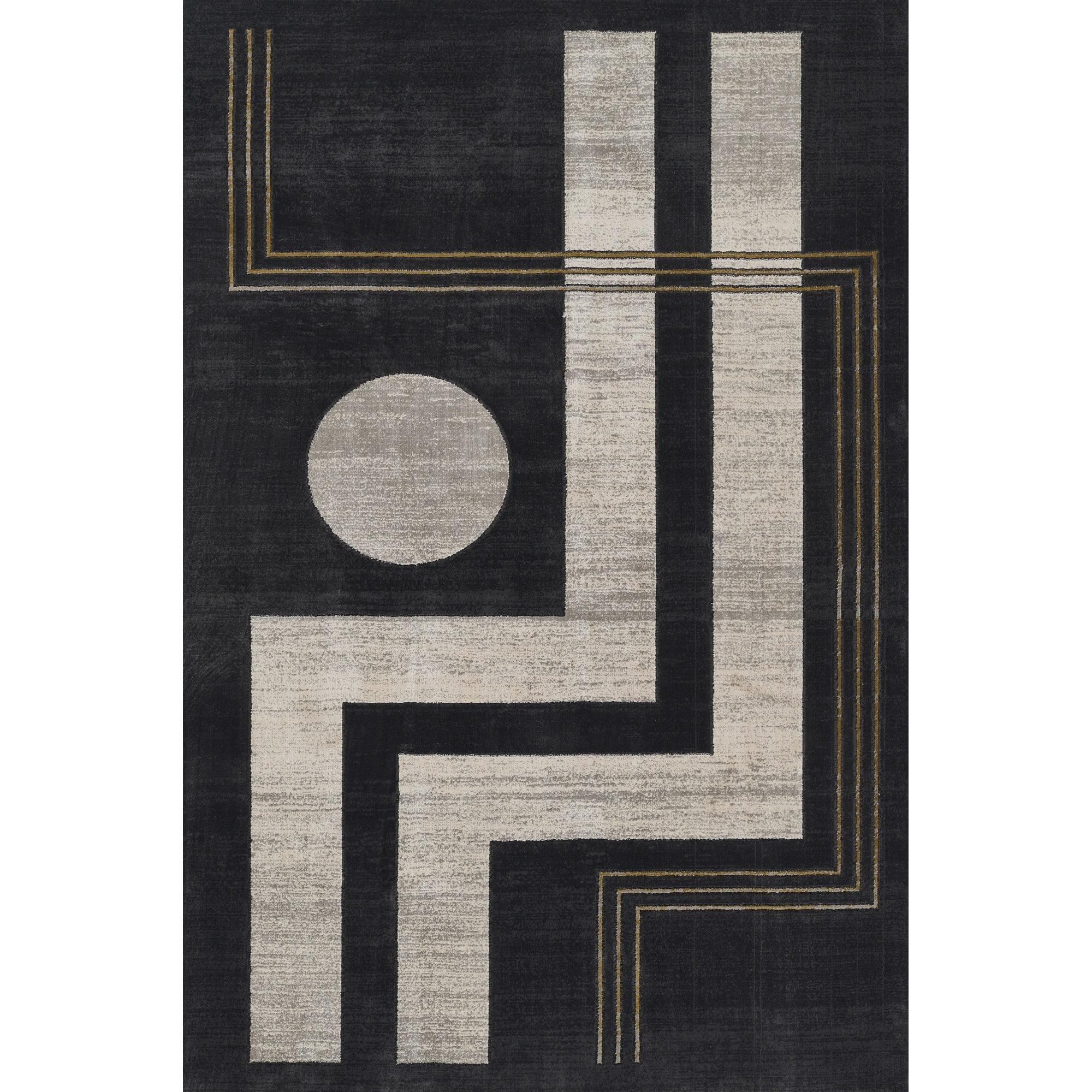 Momeni Edition Geometric Polyester Charcoal Area Rug, 1'10" x 2'10" Sized Rug for Entry Way, Bathroom, and Kitchen