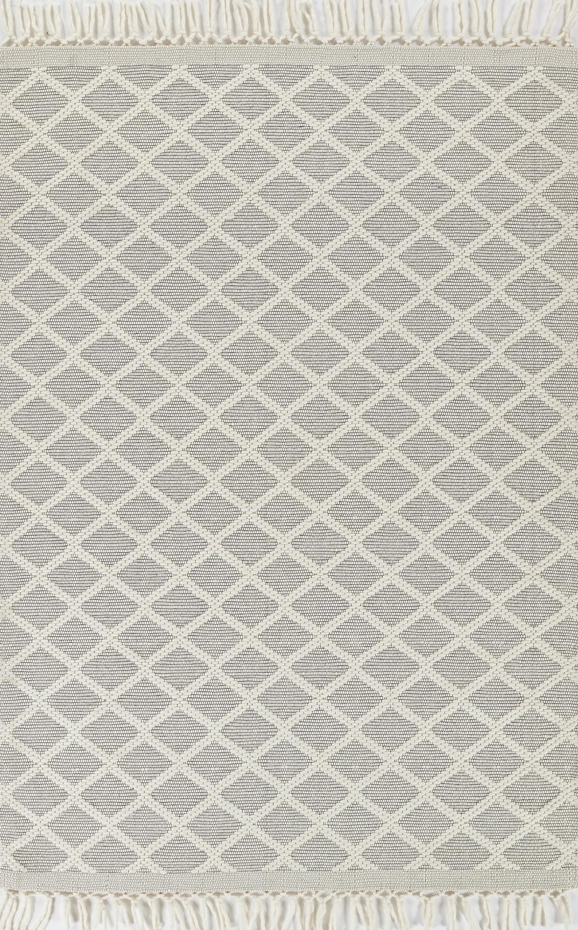 Ivory and Gray Geometric Wool Blend Medium Area Rug