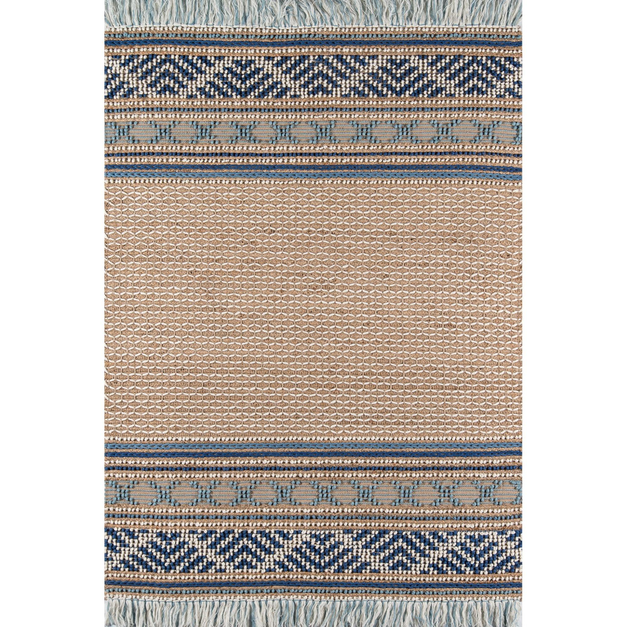 3'9"x5'9" Esme Area Rug Blue - Momeni: Handmade Wool & Jute, Low Pile, Geometric Pattern, Indoor Use