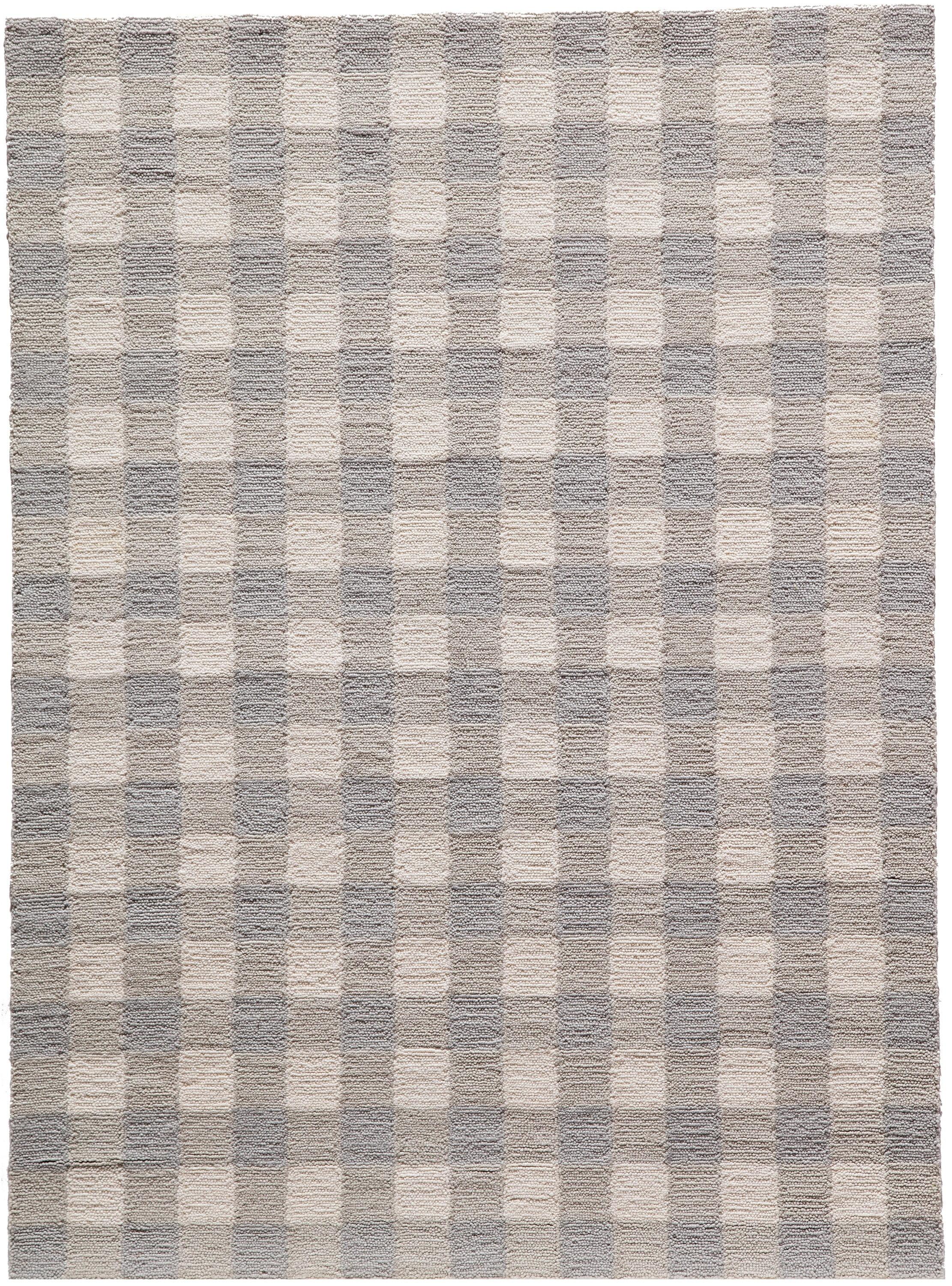 Gray and Beige Handmade Wool Plaid Area Rug 3'6" x 5'6"