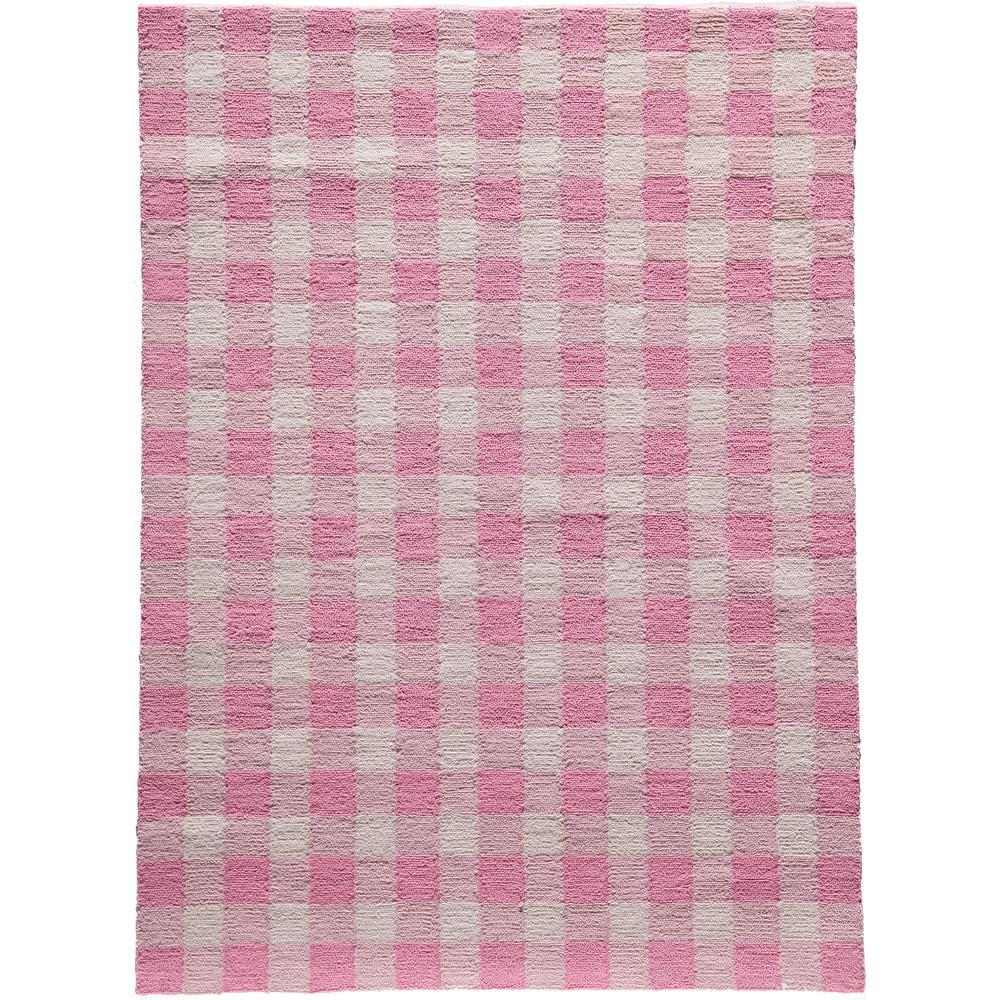 Pink and White Plaid Synthetic 2' x 3' Area Rug