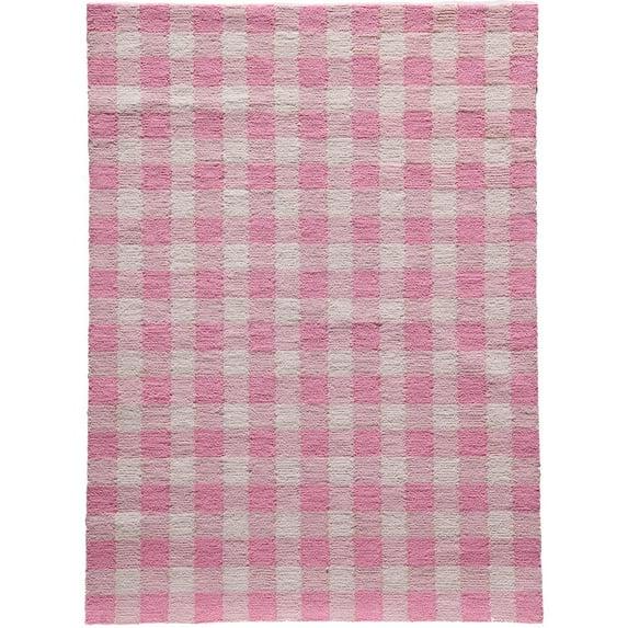 2'3"x7'6" Runner Gingham Rug Pink - Momeni: Handmade Tufted Indoor Rug, Low Pile, Classic Pattern, Cotton Backing