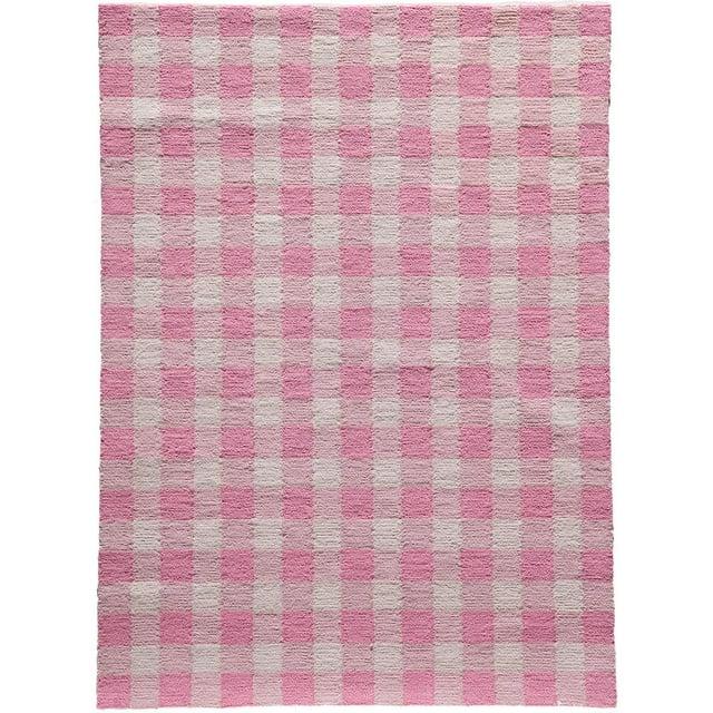 2'3"x7'6" Runner Gingham Rug Pink - Momeni: Handmade Tufted Indoor Rug, Low Pile, Classic Pattern, Cotton Backing