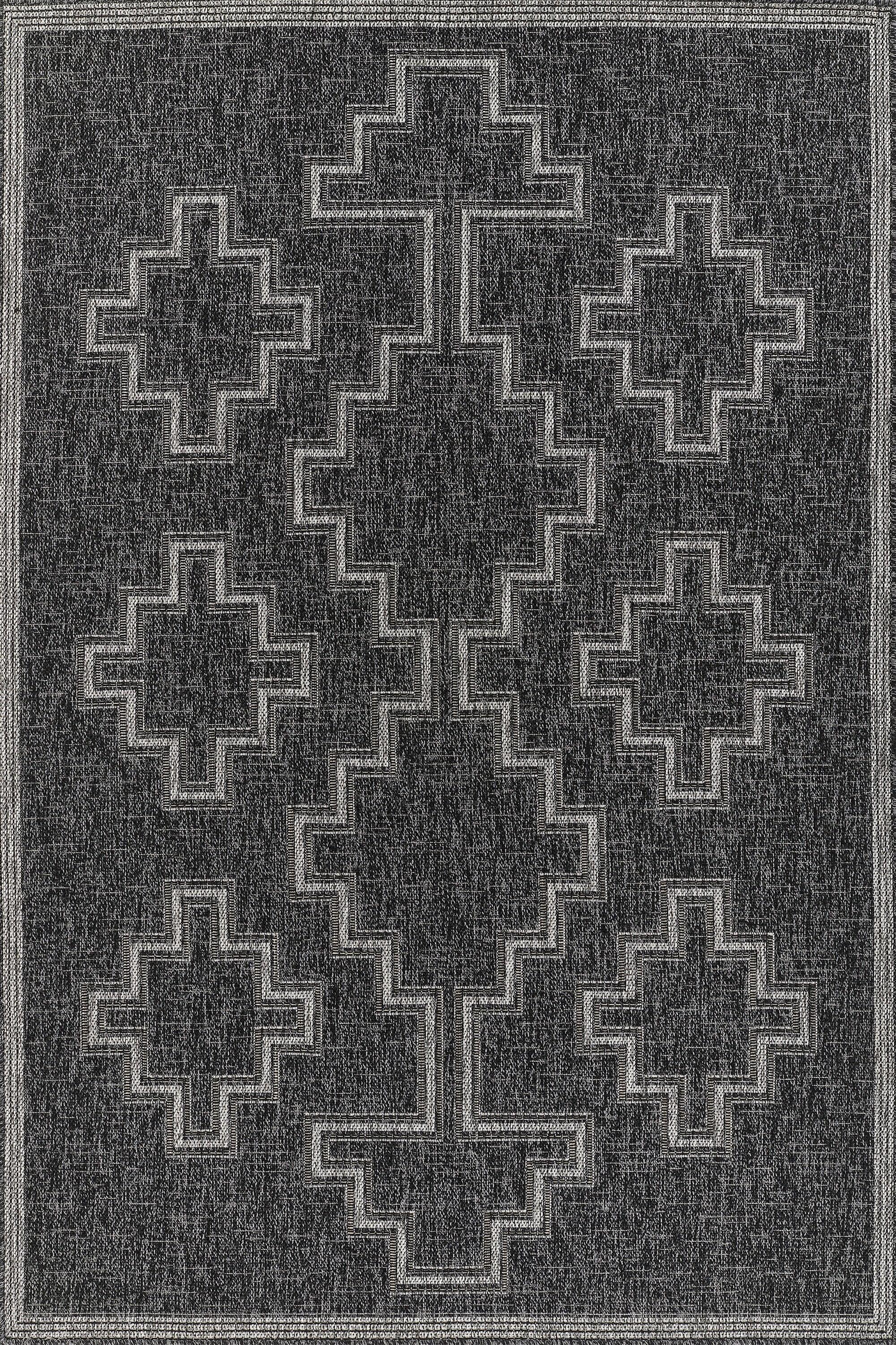 Black Rectangular Synthetic 5' x 7' Stain-Resistant Rug