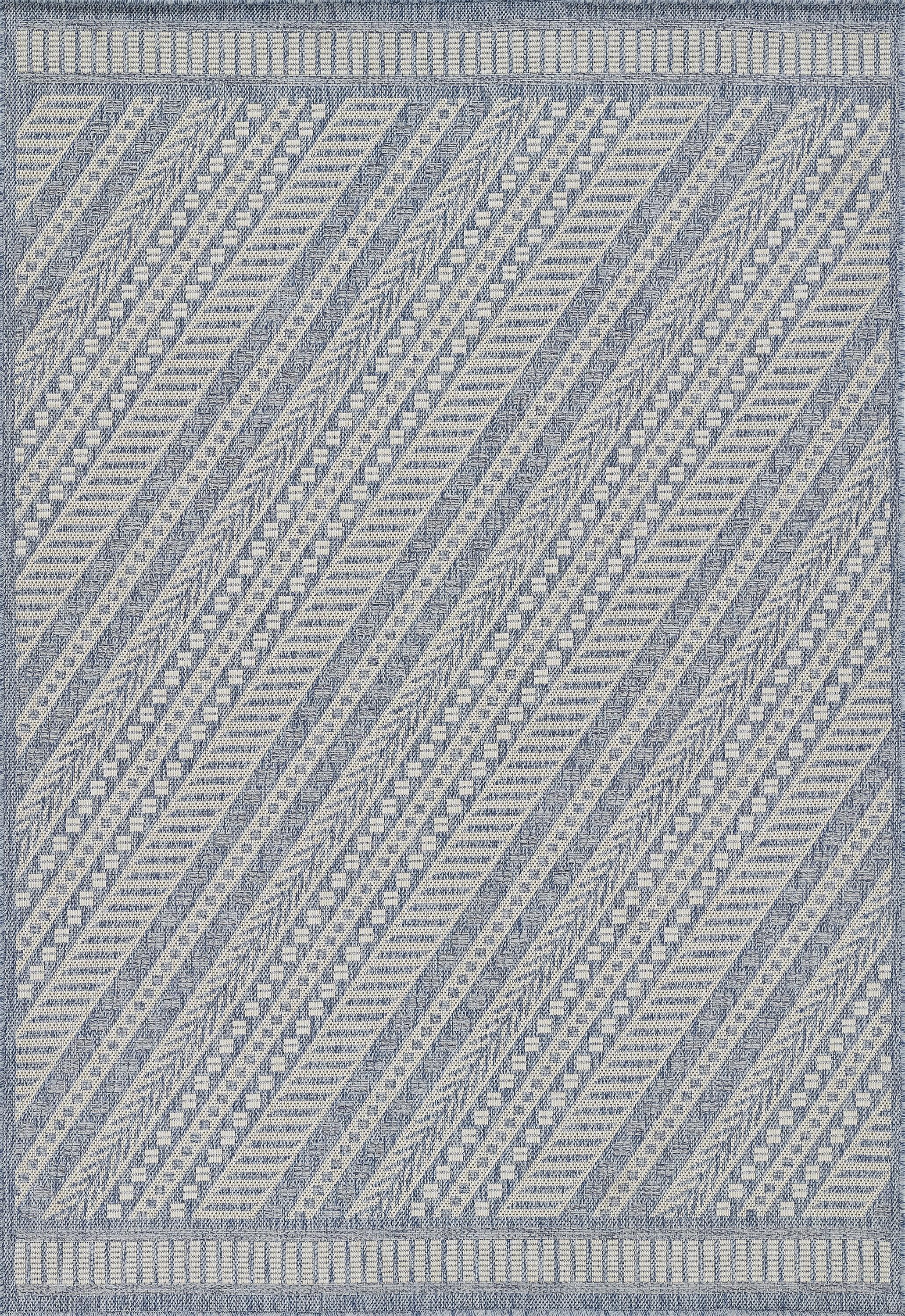 Blue Geometric Synthetic Outdoor Accent Rug 3'3" x 5'