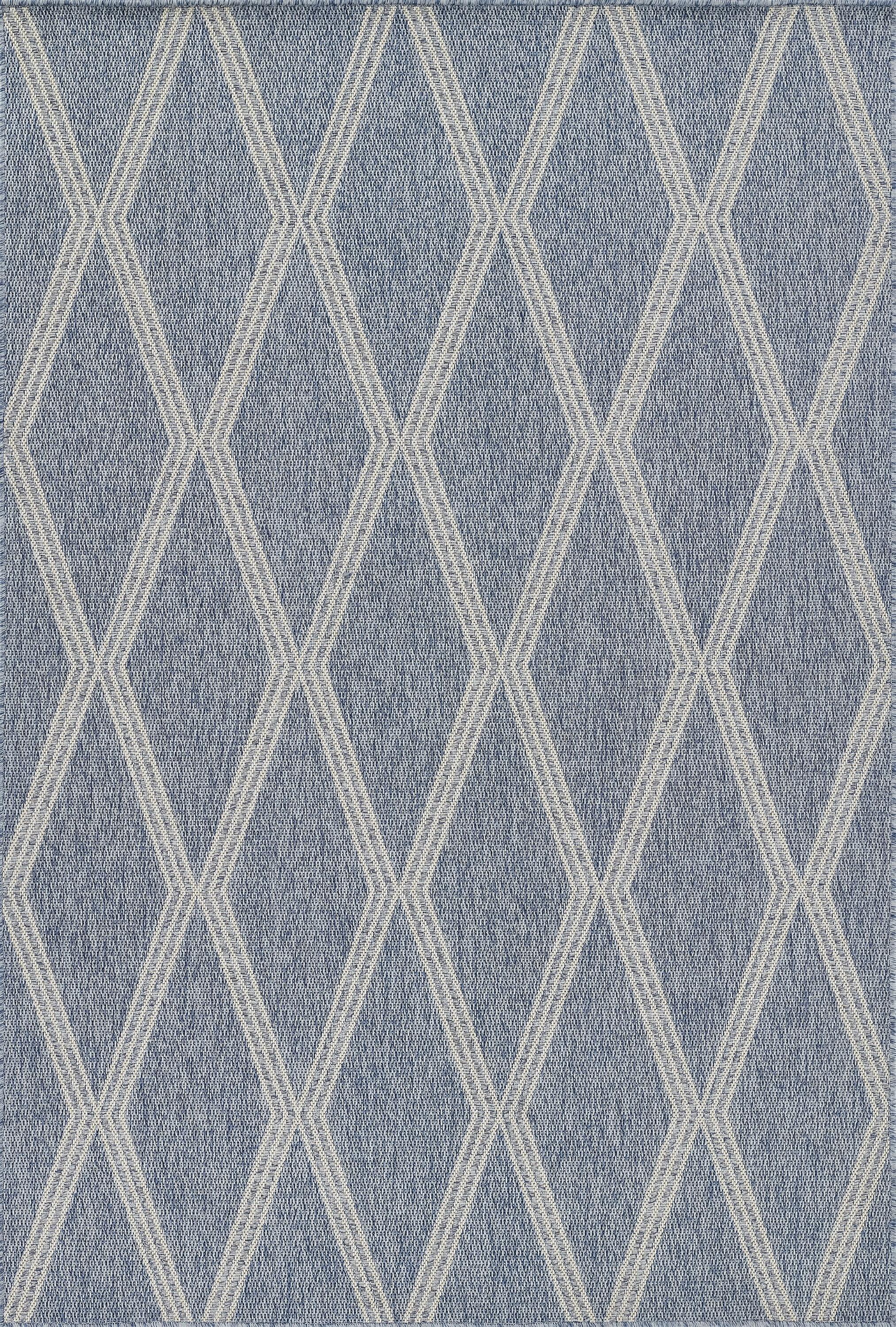 Momeni 5'3"x7' Hampton Ozzy Machine Loomed Indoor/Outdoor Area Rug Blue: Geometric Pattern, Low Pile, Polypropylene