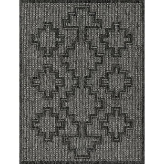 Momeni 4'1"x6' Hampton Maisy Machine Loomed Indoor/Outdoor Area Rug Charcoal Gray: Geometric Pattern, Low Pile, Polypropylene