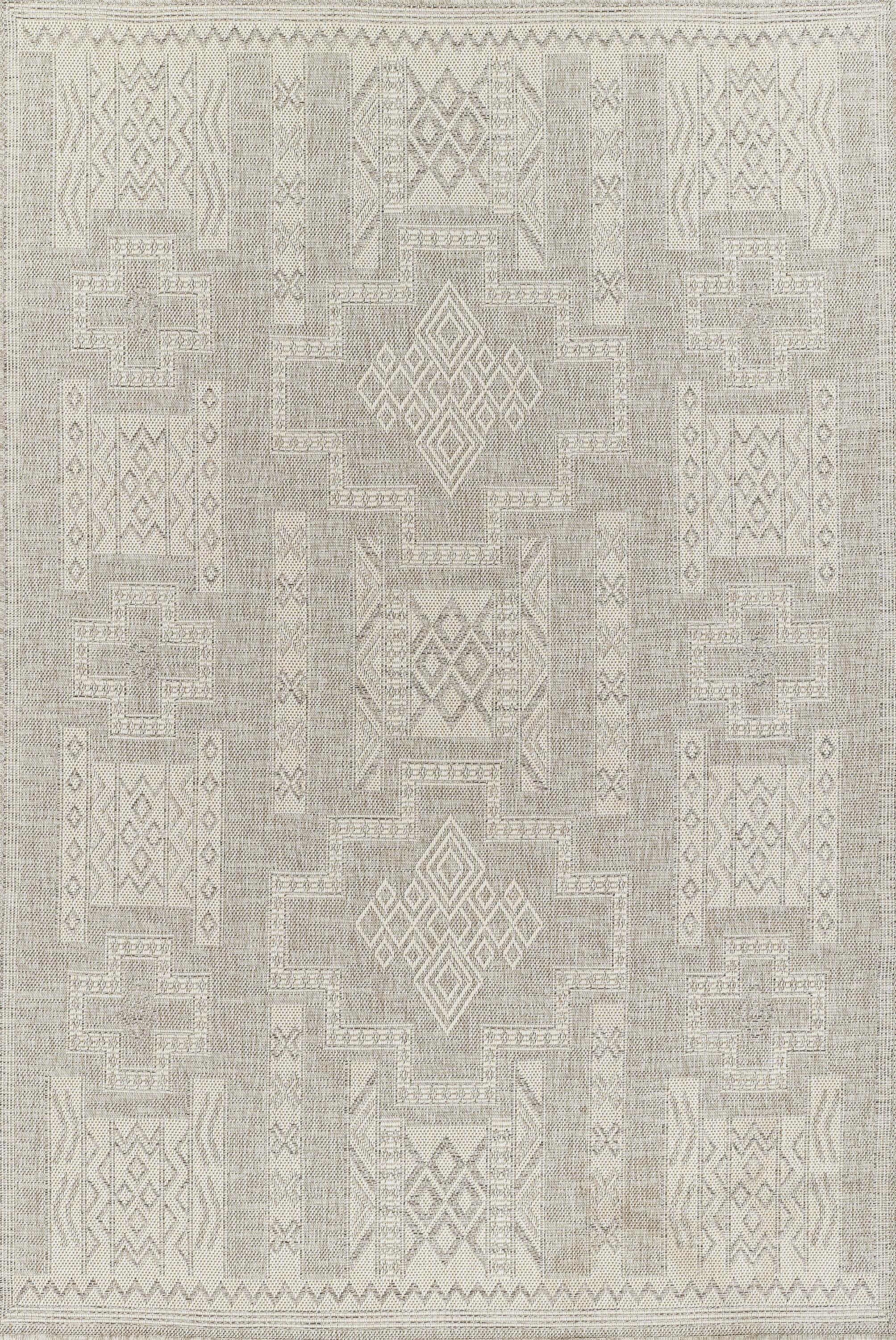 Momeni Hampton Geometric Grey Indoor Outdoor Rug 5'3" X 7'