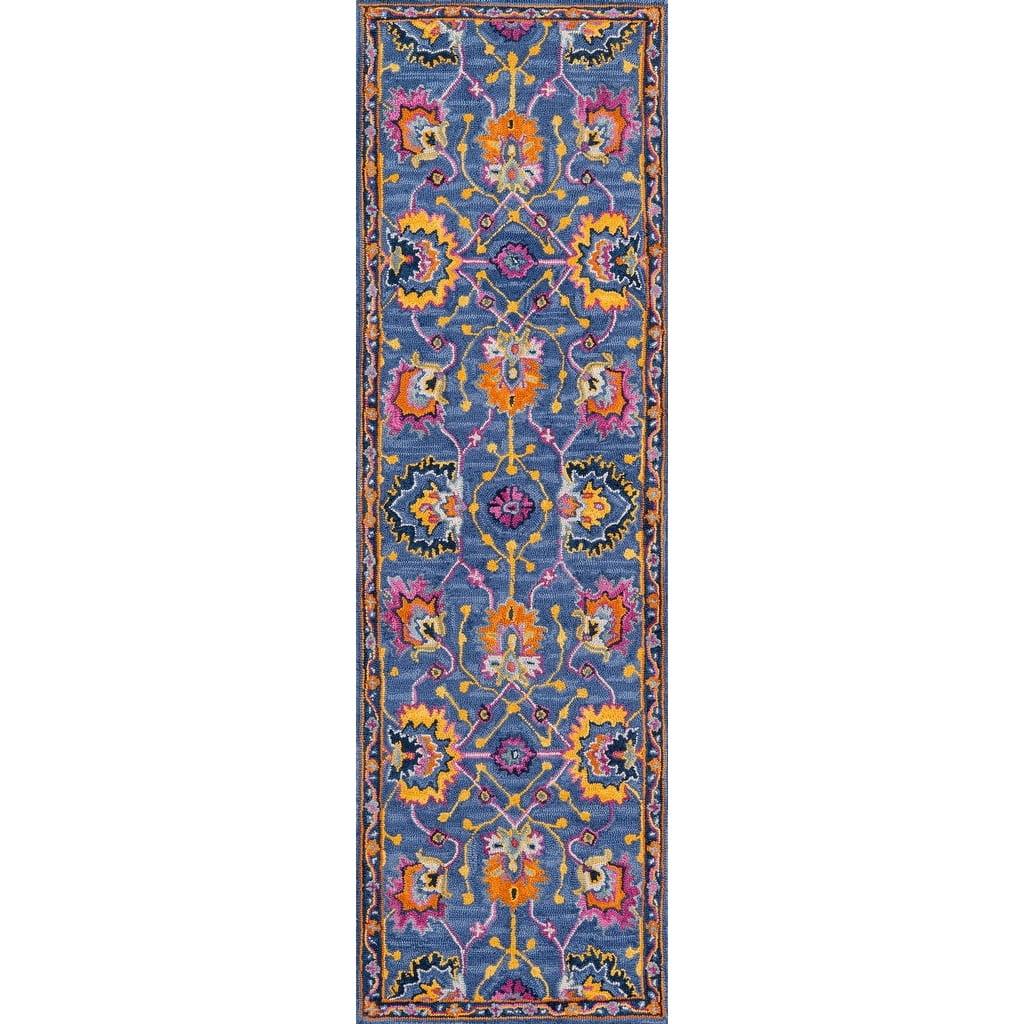 2'3"x7'10" Ibiza Oscar Runner Rug Blue - Momeni: Wool Floral Area Rug, Traditional Tufted Indoor Runner