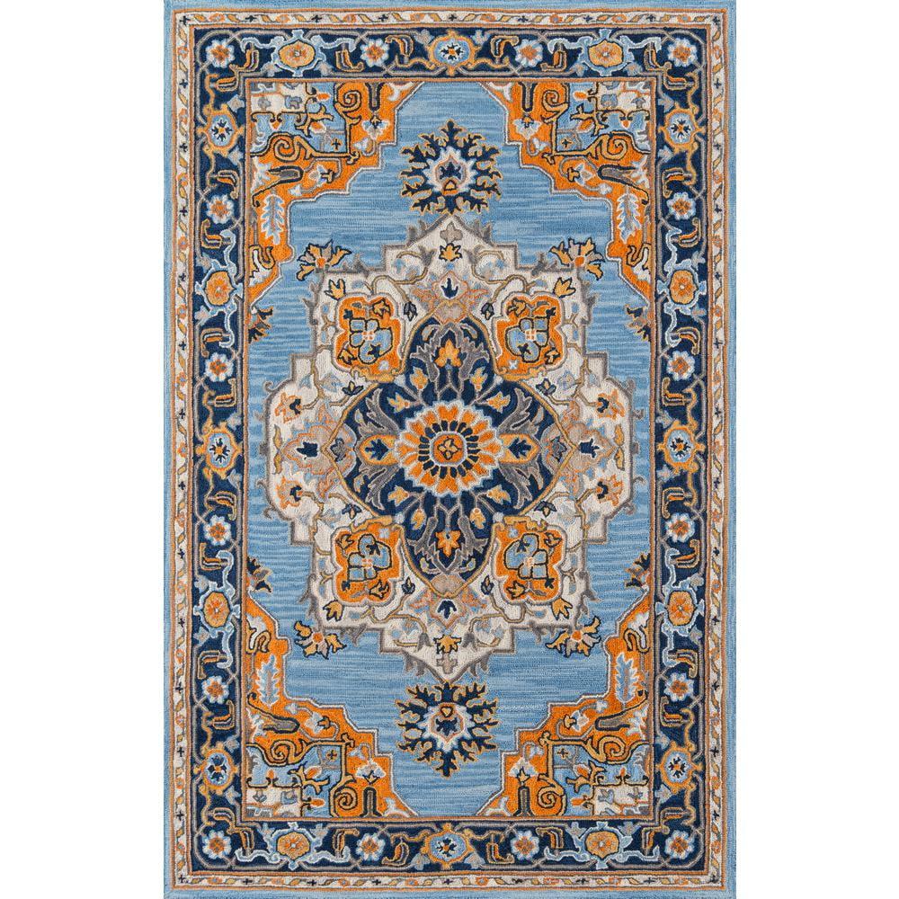 Momeni  Ibiza Hand-tufted Traditional Medallion Wool Area Rug Blue 6' x 9' 6' x 9' Indoor Orange