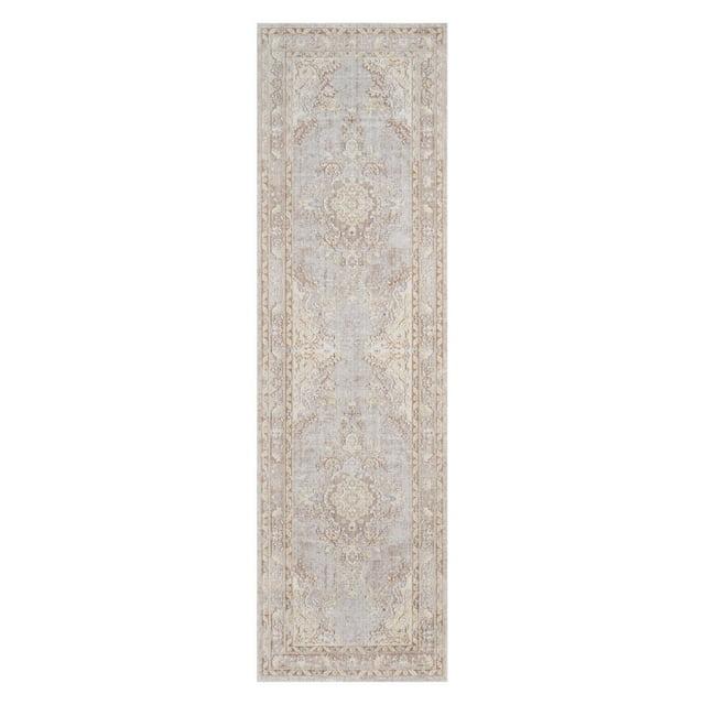 2'7"x8' Runner Medallion Loomed Gray - Momeni: Modern Indoor Low Pile Area Rug, Polyester, Spot Clean