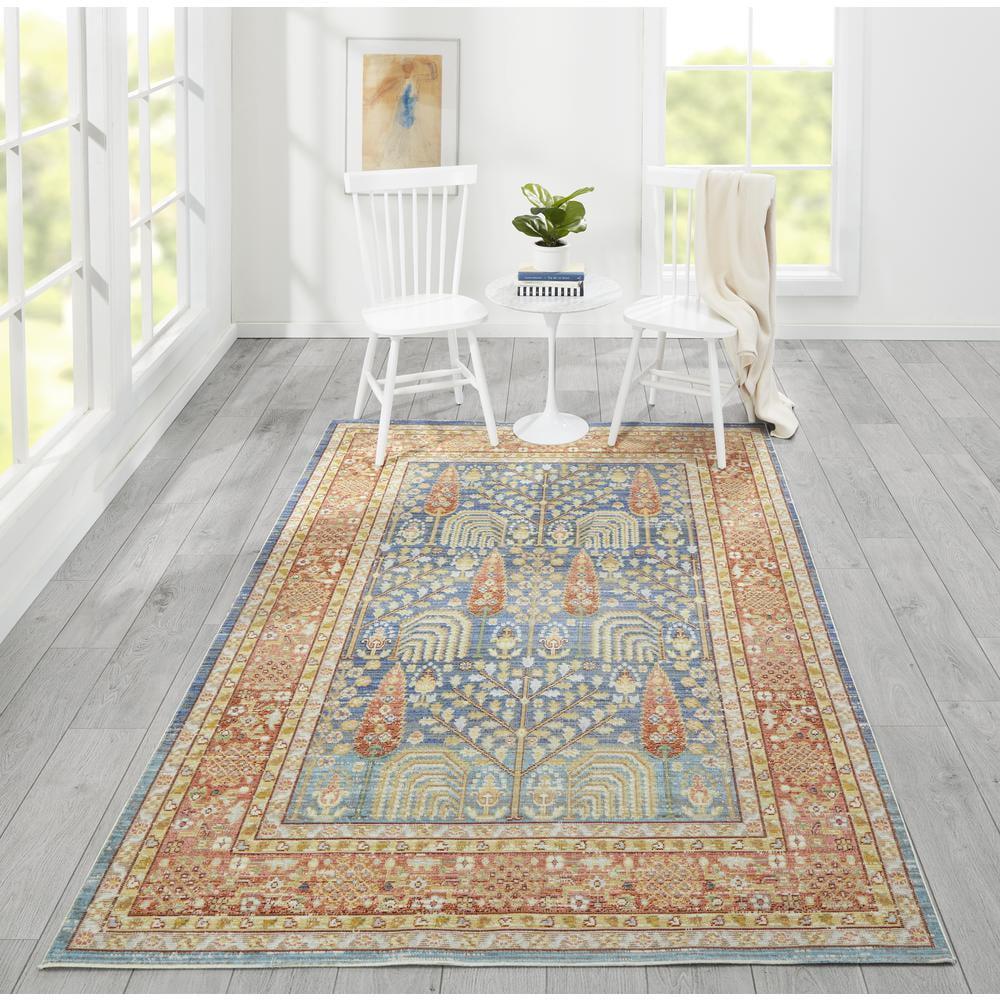 Blue and Multicolor Synthetic Traditional Runner Rug 2'7" x 8'