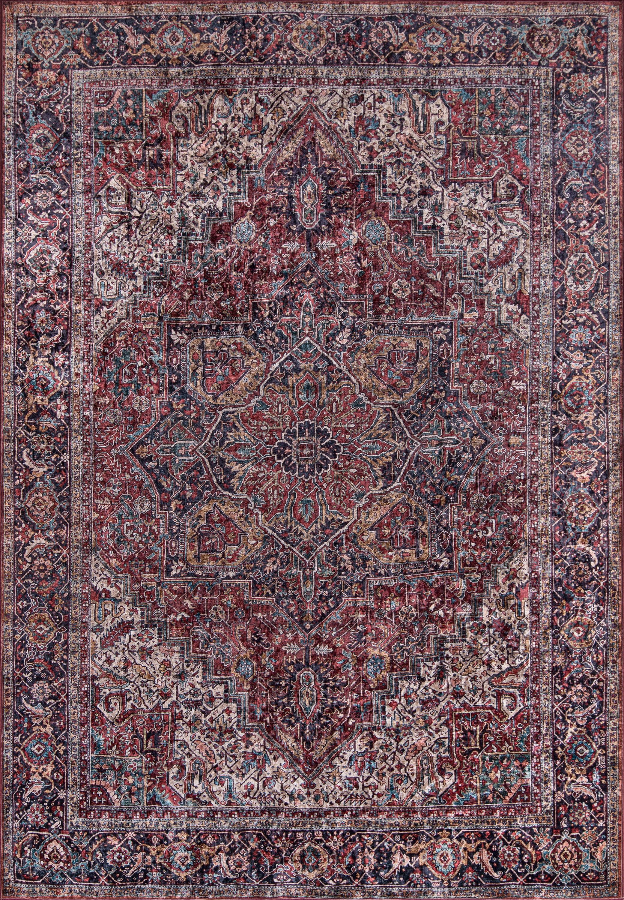 Momeni 8'x10' Karachi Aster Medallion Machine Loomed Area Rug Burgundy: Classic Rectangle, Low Pile, Indoor Use